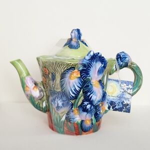 Corner Ruby Iris Flower Ceramic Teapot Starry Flora Collection Van Gogh Inspired